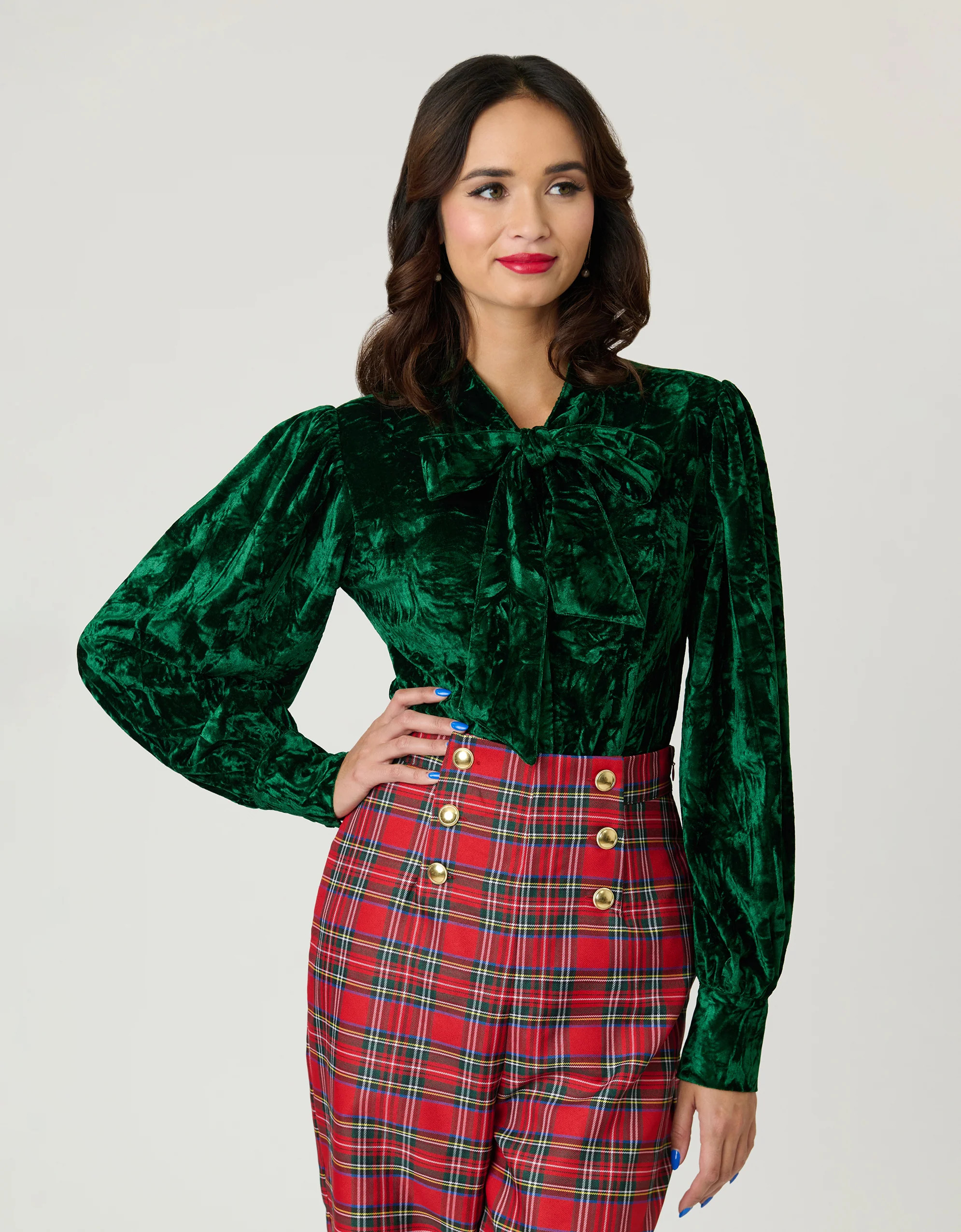 Unique Vintage Green Velvet Gwen Blouse | Unique Vintage - North America