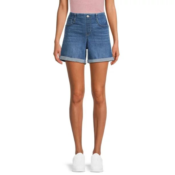 Time and Tru Women's Denim Shorts with Cuffed Hem | Walmart (US)