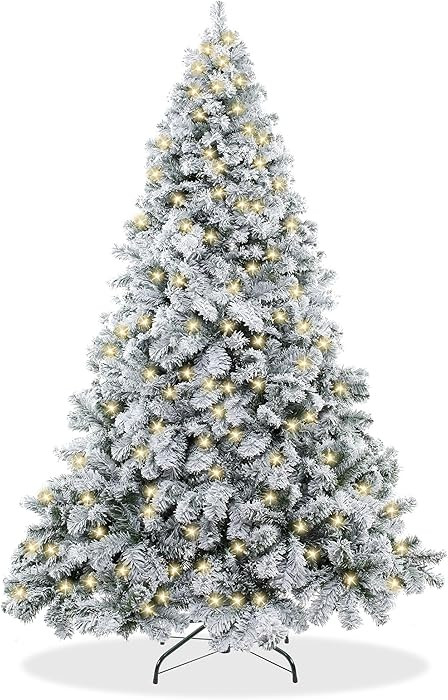 Casafield 7.5FT Pre-Lit Realistic Snow-Flocked Pine Artificial Holiday Christmas Tree with Sturdy... | Amazon (US)