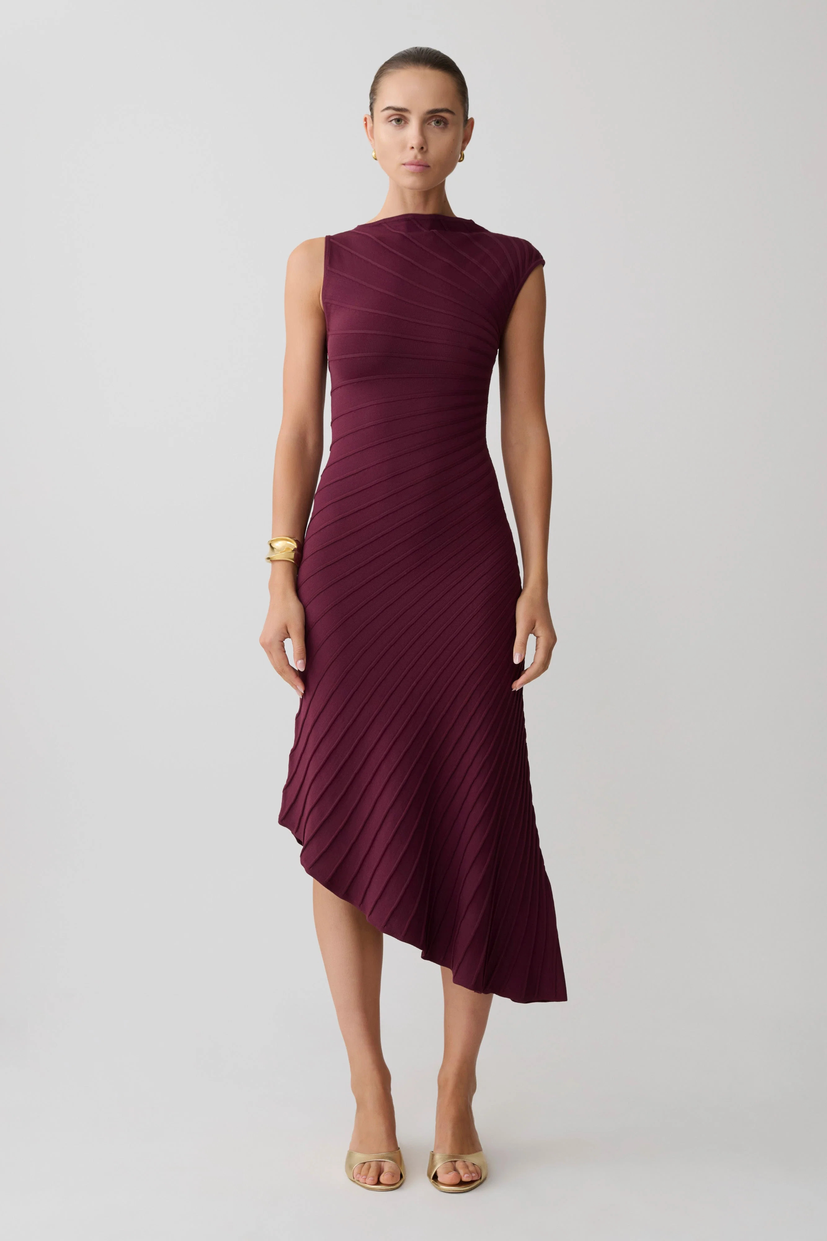 Milasandra Pleated Knit Dress - Plum | MESHKI US