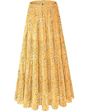 Women's Chiffon White Flowy Maxi Skirts Boho Summer Elastic Waisted Pleated A Line Long Skirt for... | Amazon (US)