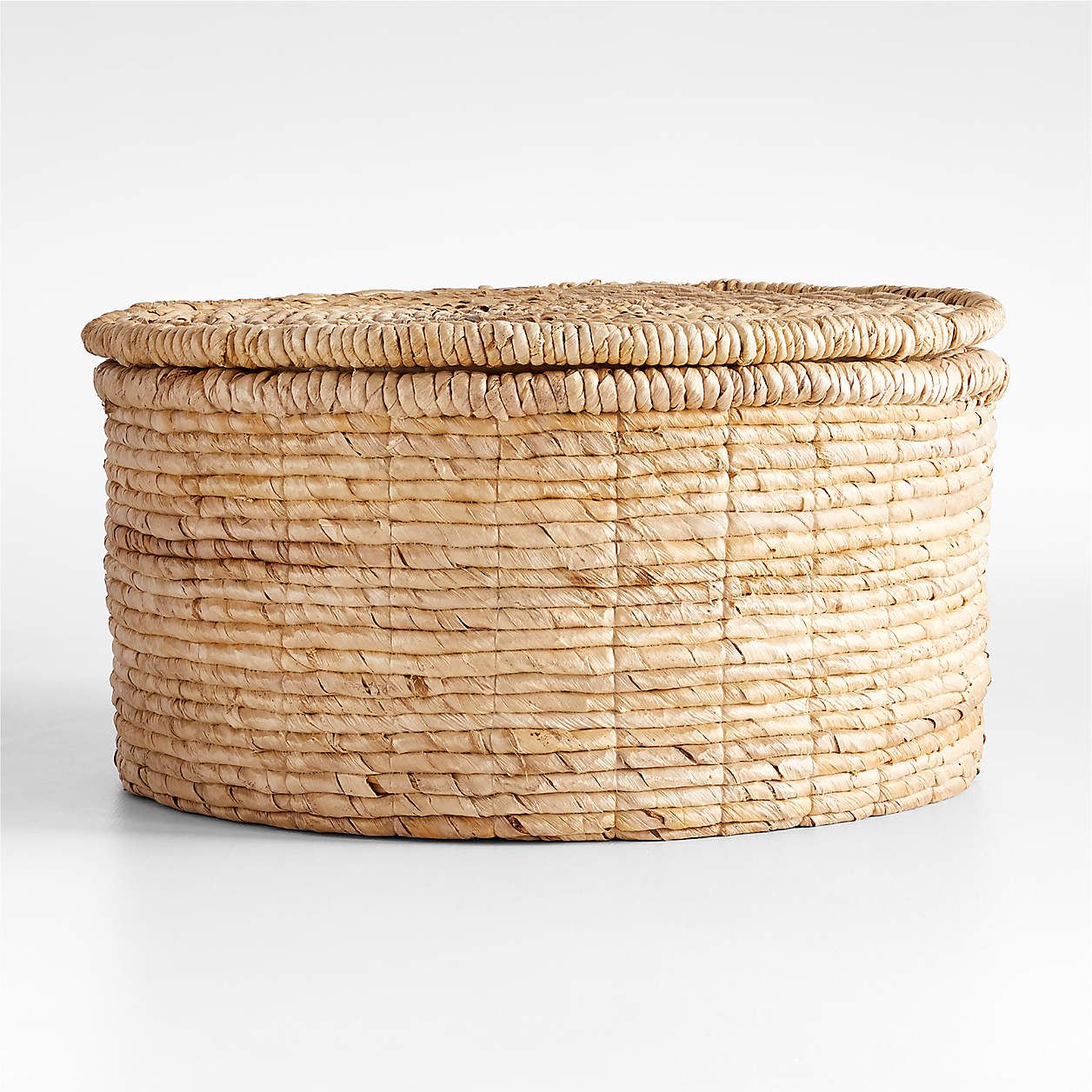 Seaton Large Round Woven Storage Basket with Lid + Reviews | Crate & Barrel | Crate & Barrel