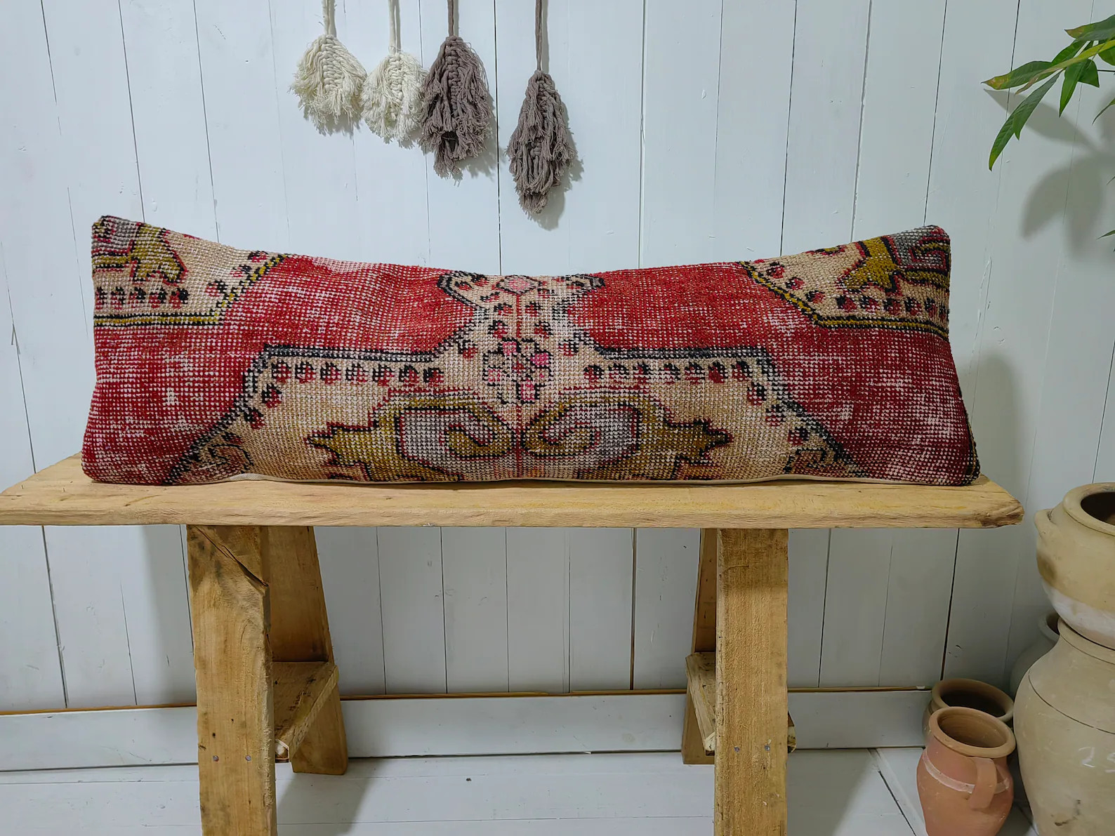 Extra Long Bolster Pillow Cover, Turkish Rug Pillow Cover, Extra Long Lumbar Pillow, Red Long Pil... | Etsy (US)