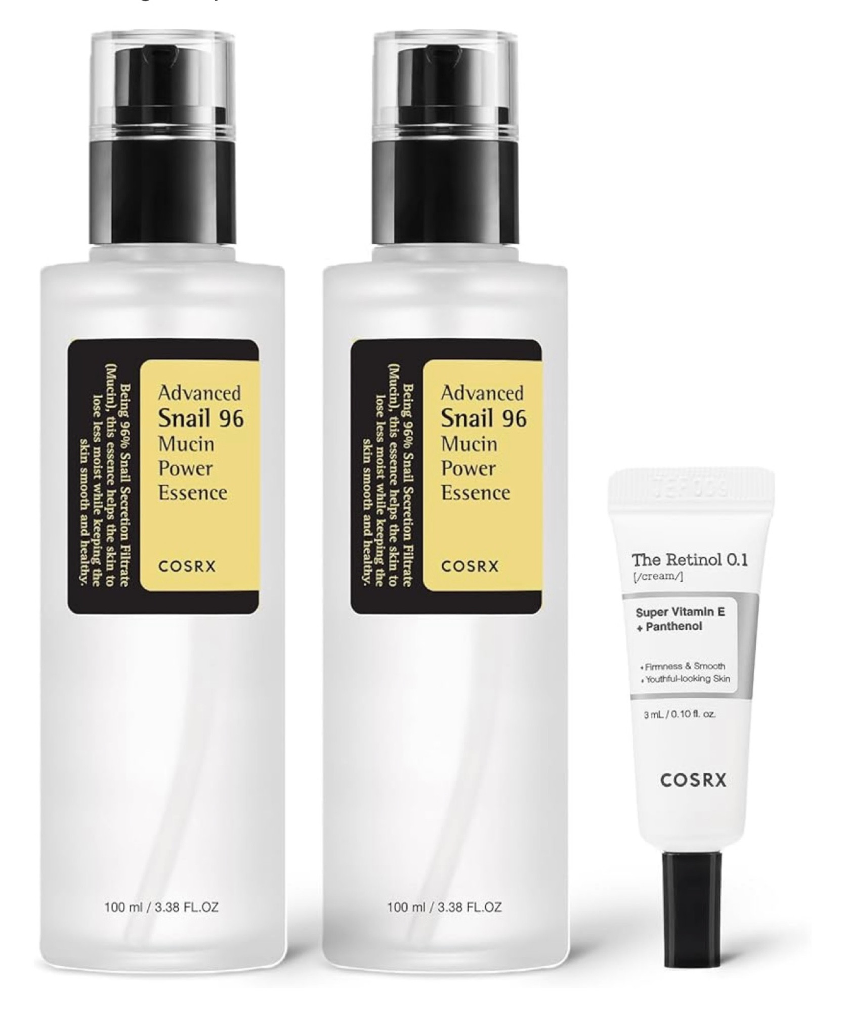 Looking to embrace the popular glass skin look? This starter set contains 2 Snail Essence Serums and a mini tube of Retinol Cream. It is Amazon’s ongoing #1 serum!
Snail essence, retinol, skincare, glass skin, Laura carson miller, beauty routine, no makeup, healthy skin, nourishing, exfoliating, skin care secrets 

#LTKBeauty #LTKStyleTip #LTKFindsUnder50