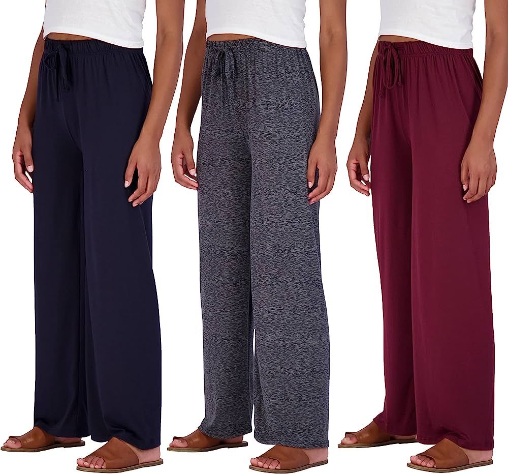 3 Pack: Women's Wide Leg Palazzo Lounge Pants with Drawstring - Loose Comfy Casual Pajama Pants (Ava | Amazon (US)