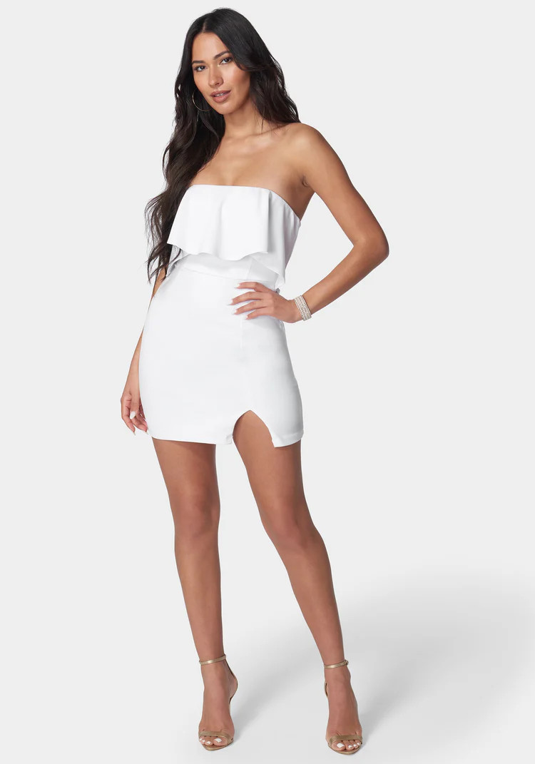 Strapless Flounce Mini Dress | Bebe