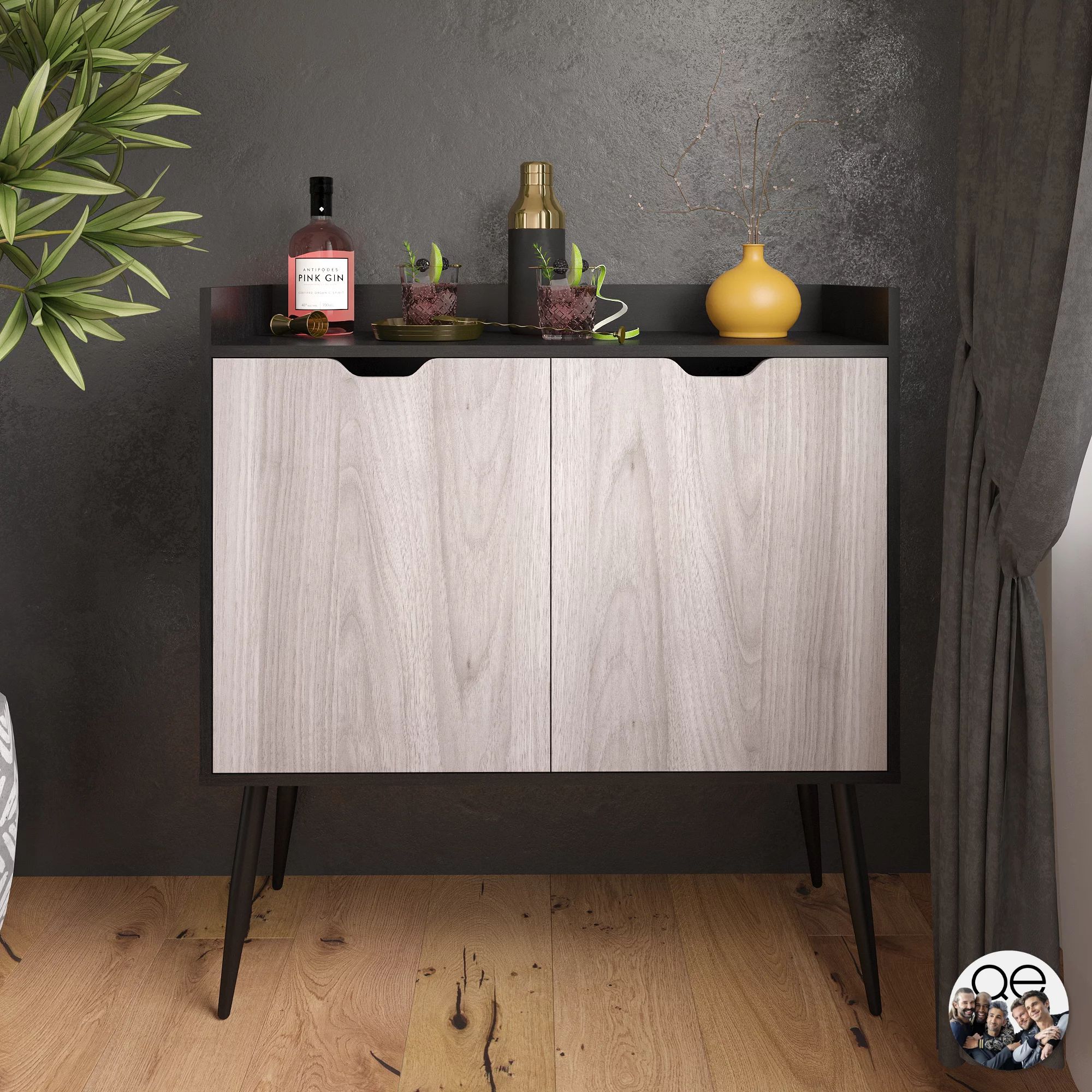 Queer Eye Copley Mid-Century Bar Storage Cabinet, Black Oak - Walmart.com | Walmart (US)