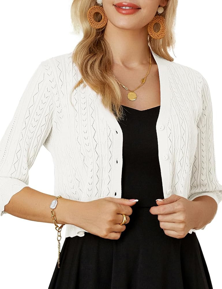 GRACE KARIN Women Cropped Cardigan Shrugs for Dresses Sweater Hollow Out Knit 1/2 Sleeve Lightwei... | Amazon (US)