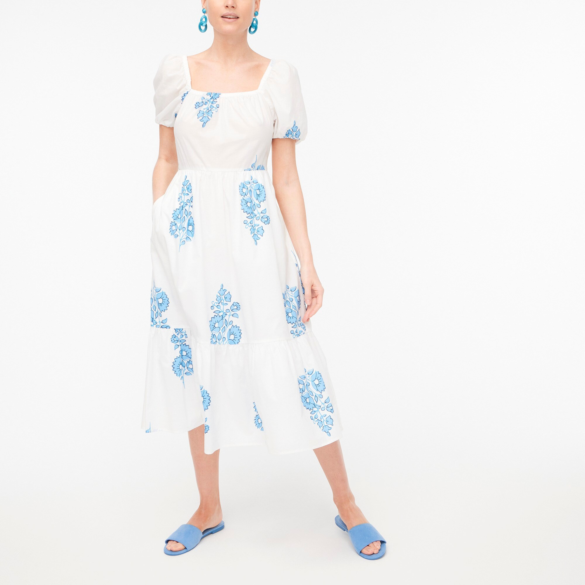 Floral puff-sleeve tiered midi dress | J.Crew Factory