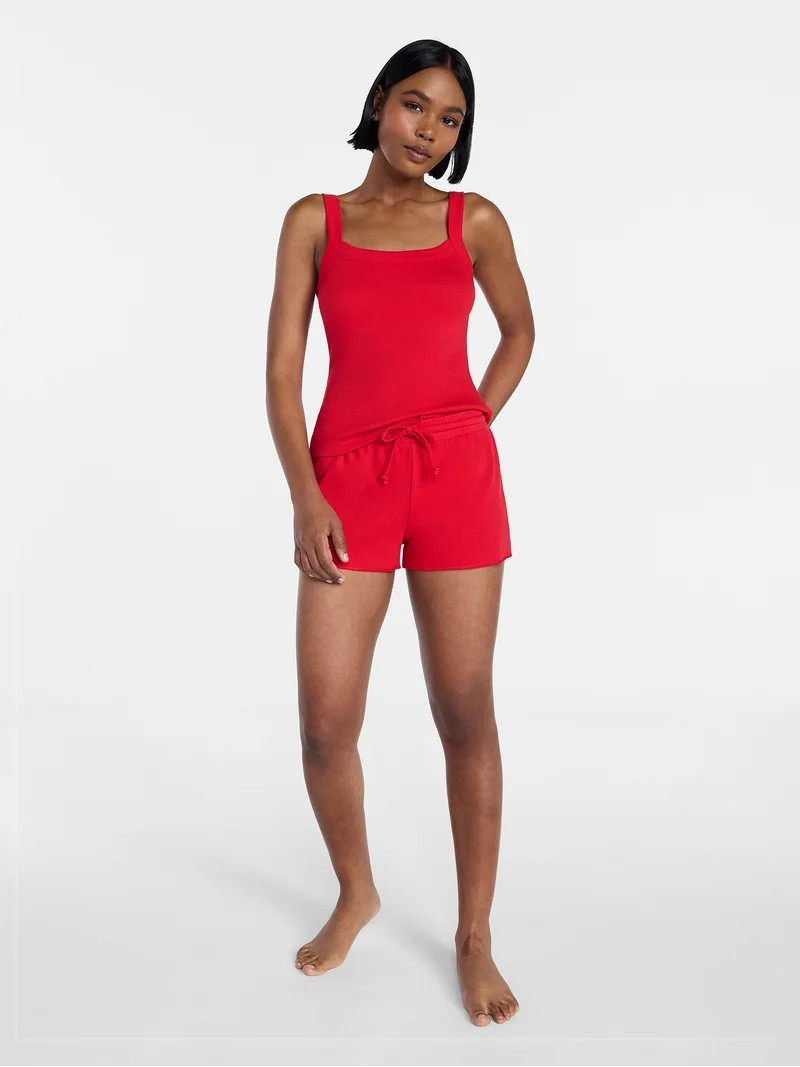 No Boundaries Rib Tank Top and Shorts Sleep Set, 2-Piece, Women's XXS-3X | Walmart (US)