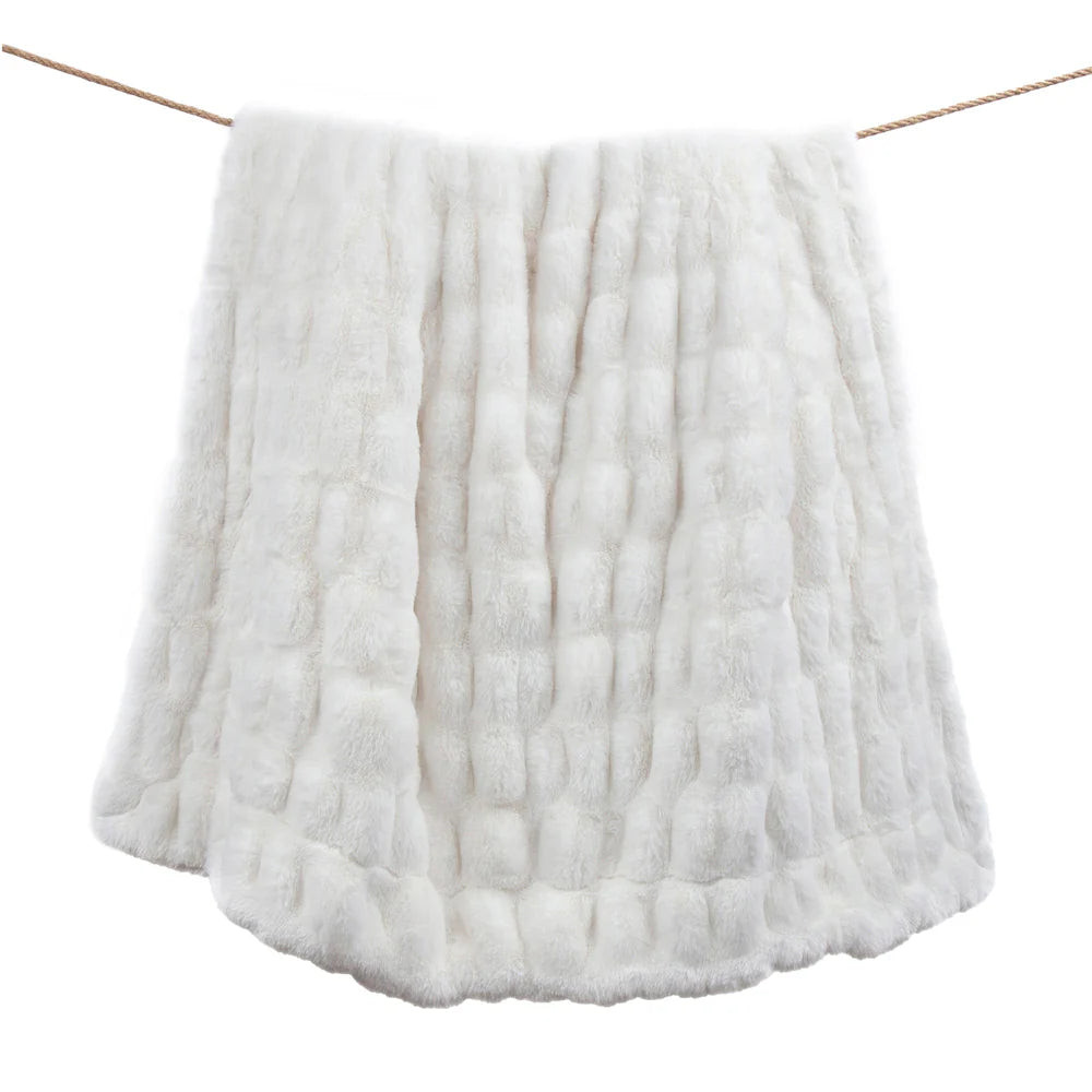 Plush Ruched Double-Sided Throw White | Mintly Home