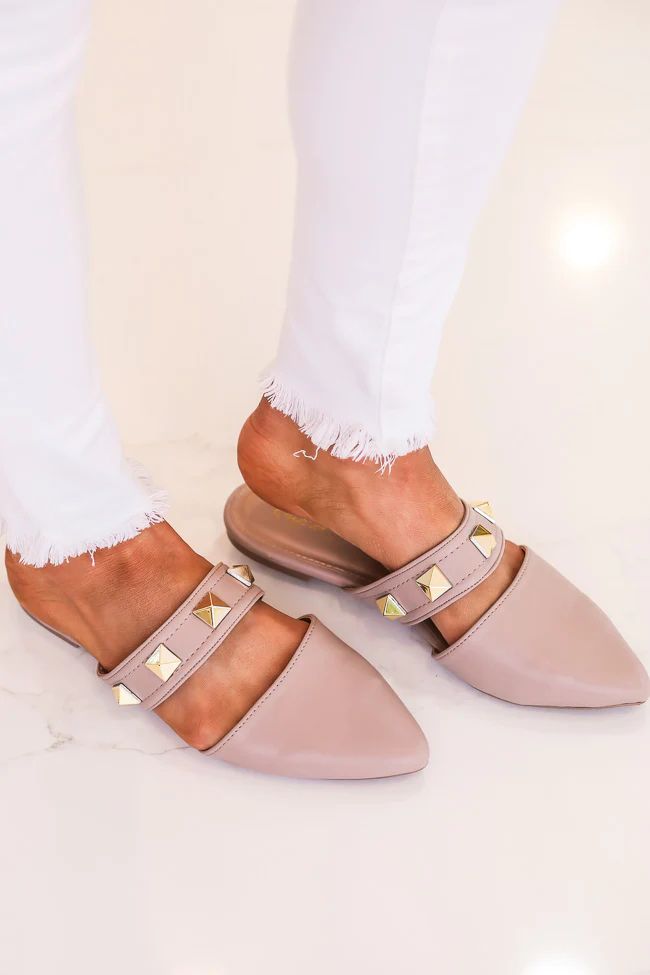 Jeanie Taupe Stud Detail Mules | The Pink Lily Boutique