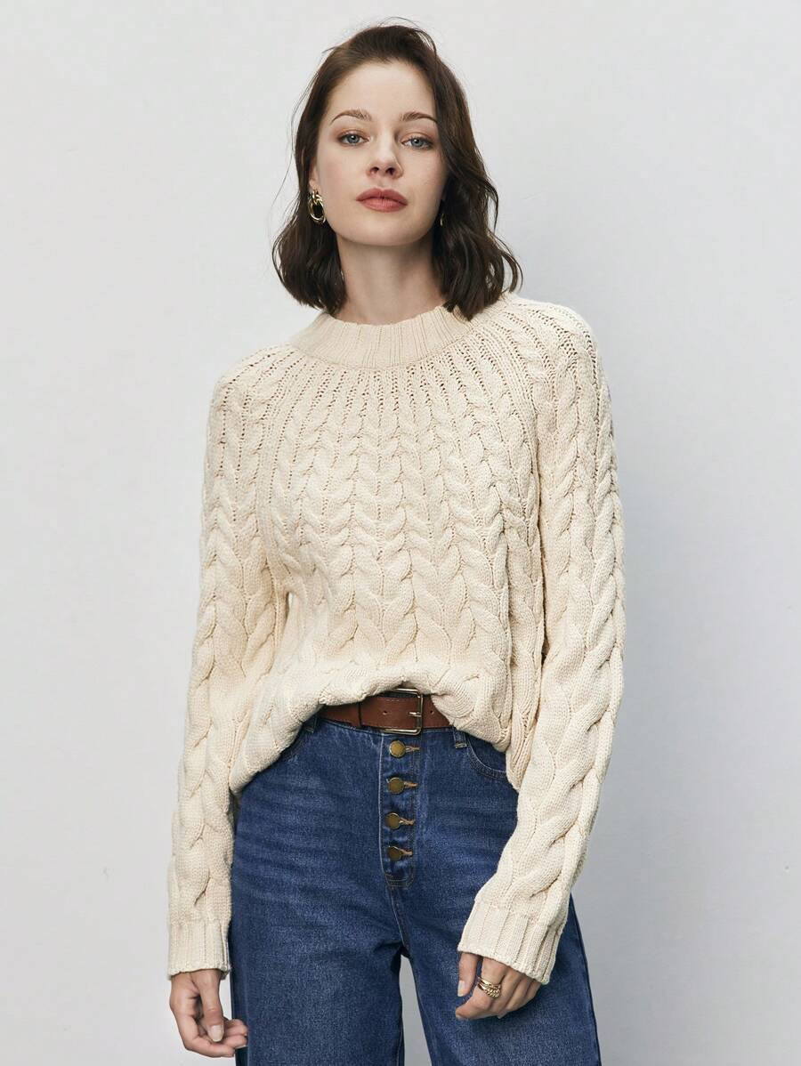 SHEIN Frenchy Solid Cable Knit Raglan Sleeve Sweater | SHEIN