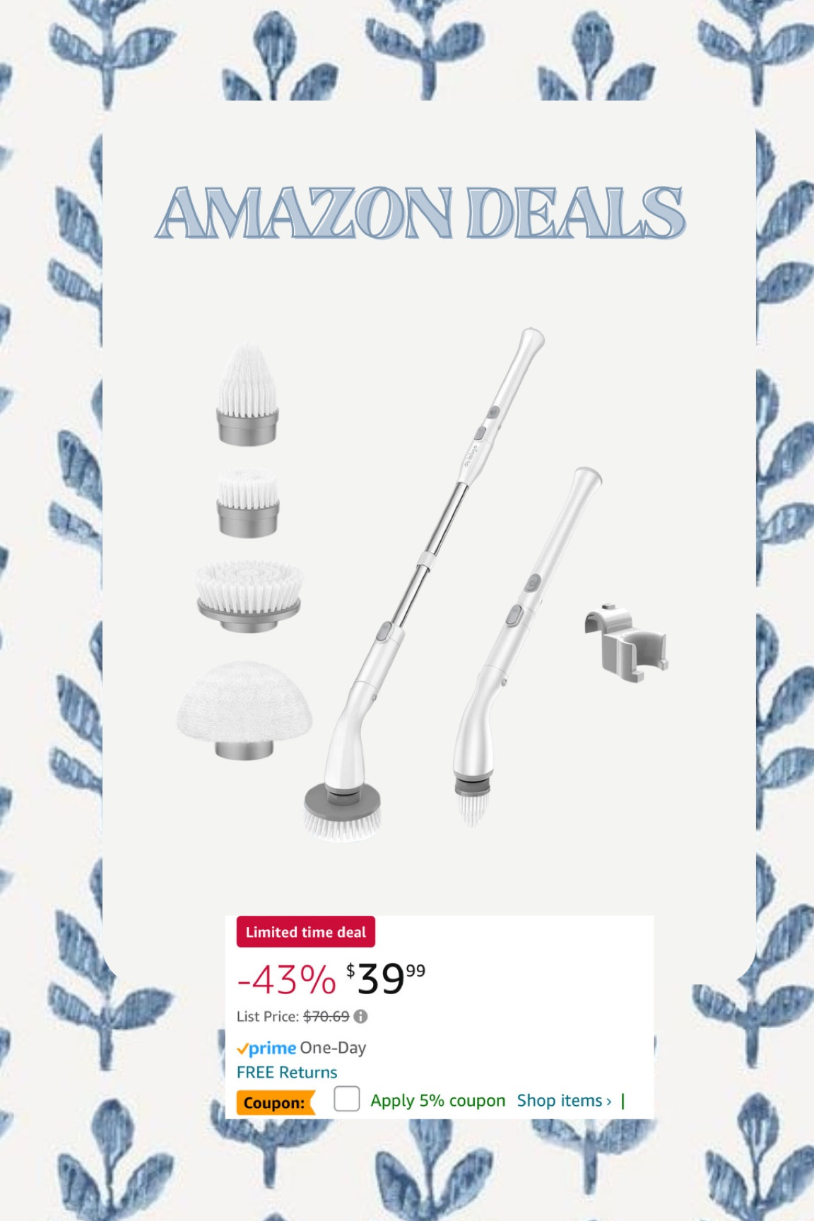 Amazon deals Electric Spin Scrubber LA1 Pro, Cordless Spin Scrubber with 4 Replaceable Brush Heads and Adjustable Extension Handle, Power Cleaning Brush for Bathroom Floor Tile 43% off + 5% off

#LTKHome #LTKFindsUnder100 #LTKSaleAlert