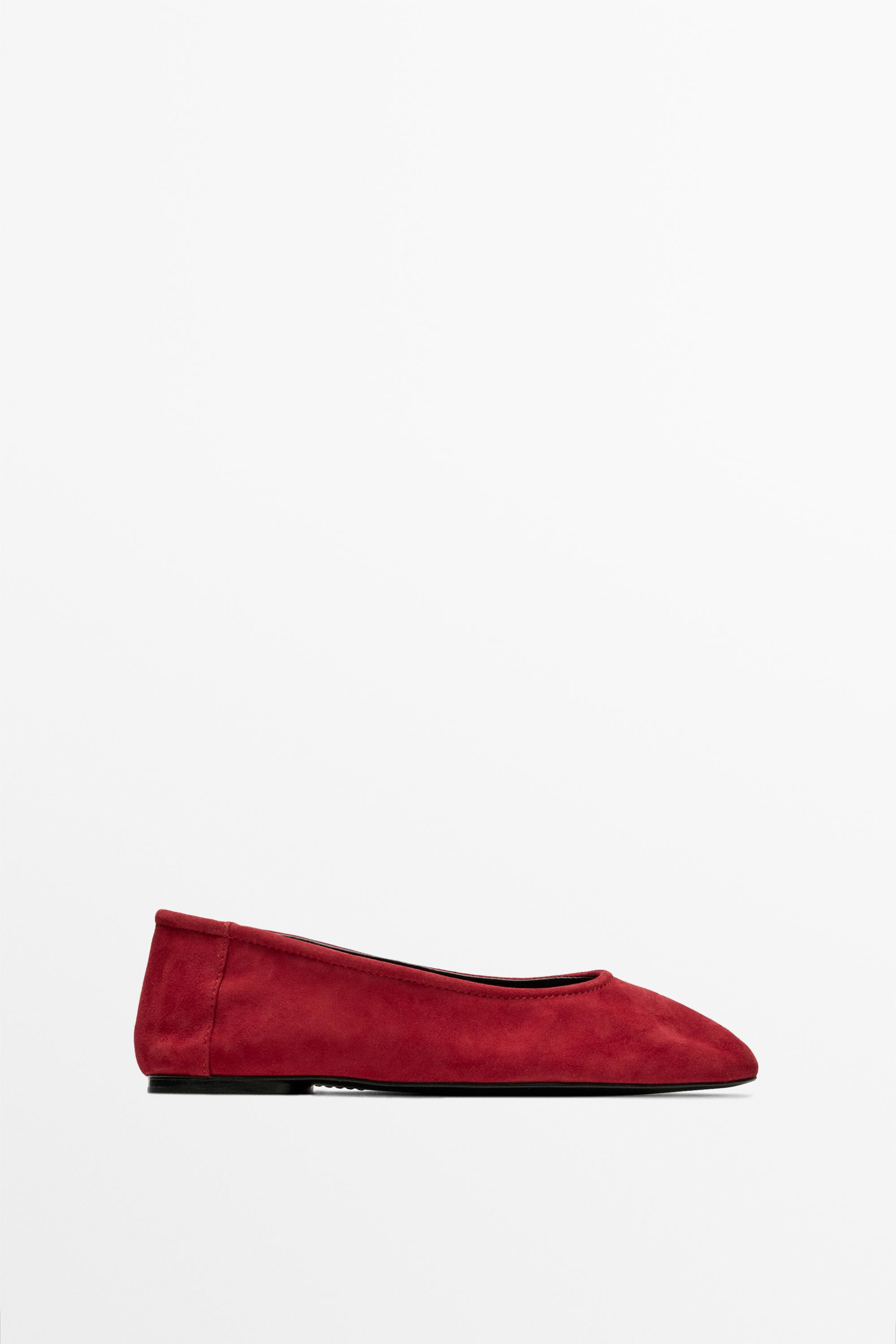 Suede ballerinas with round toe - RED | Massimo Dutti UK