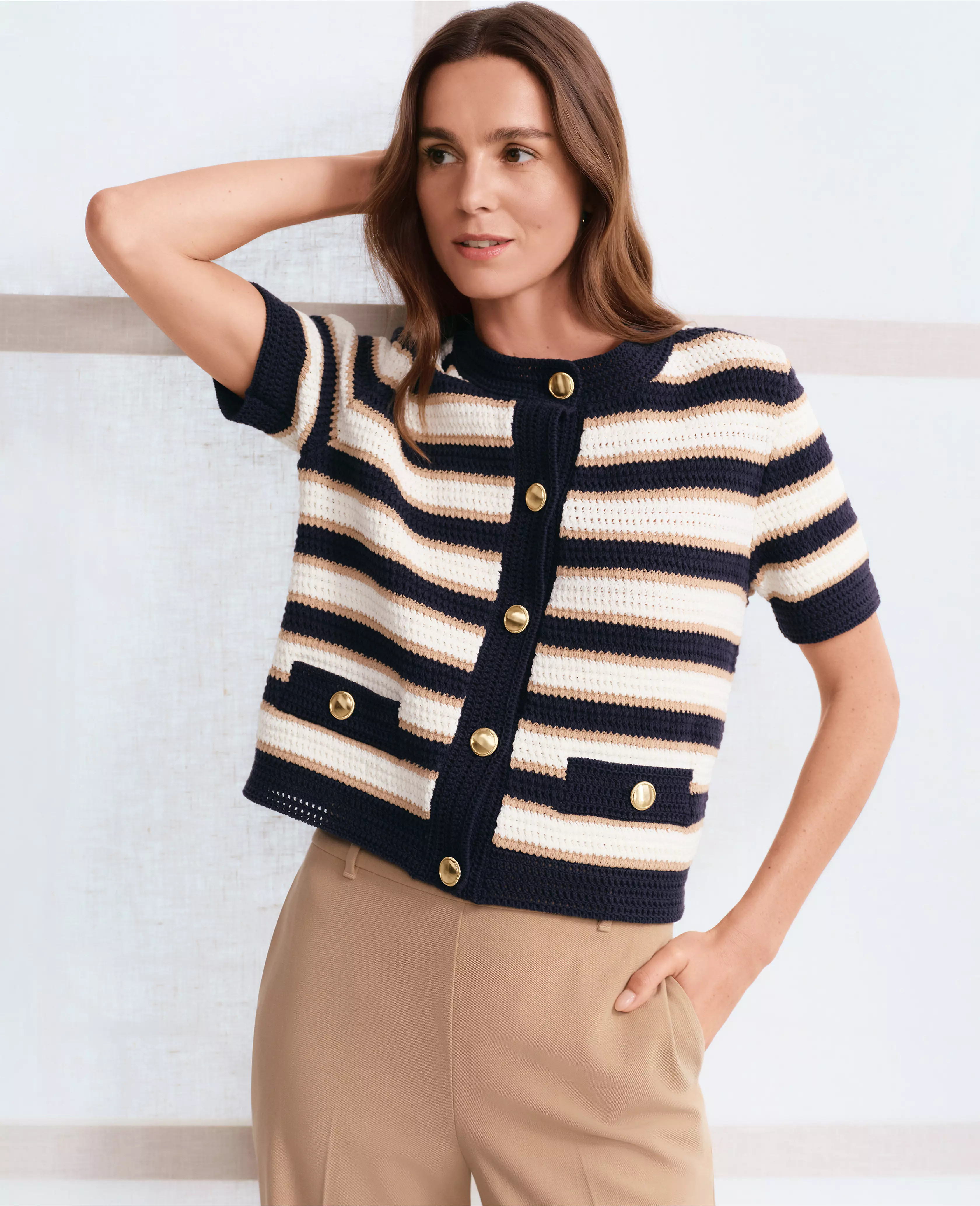 Striped Textured Sweater Jacket | Ann Taylor