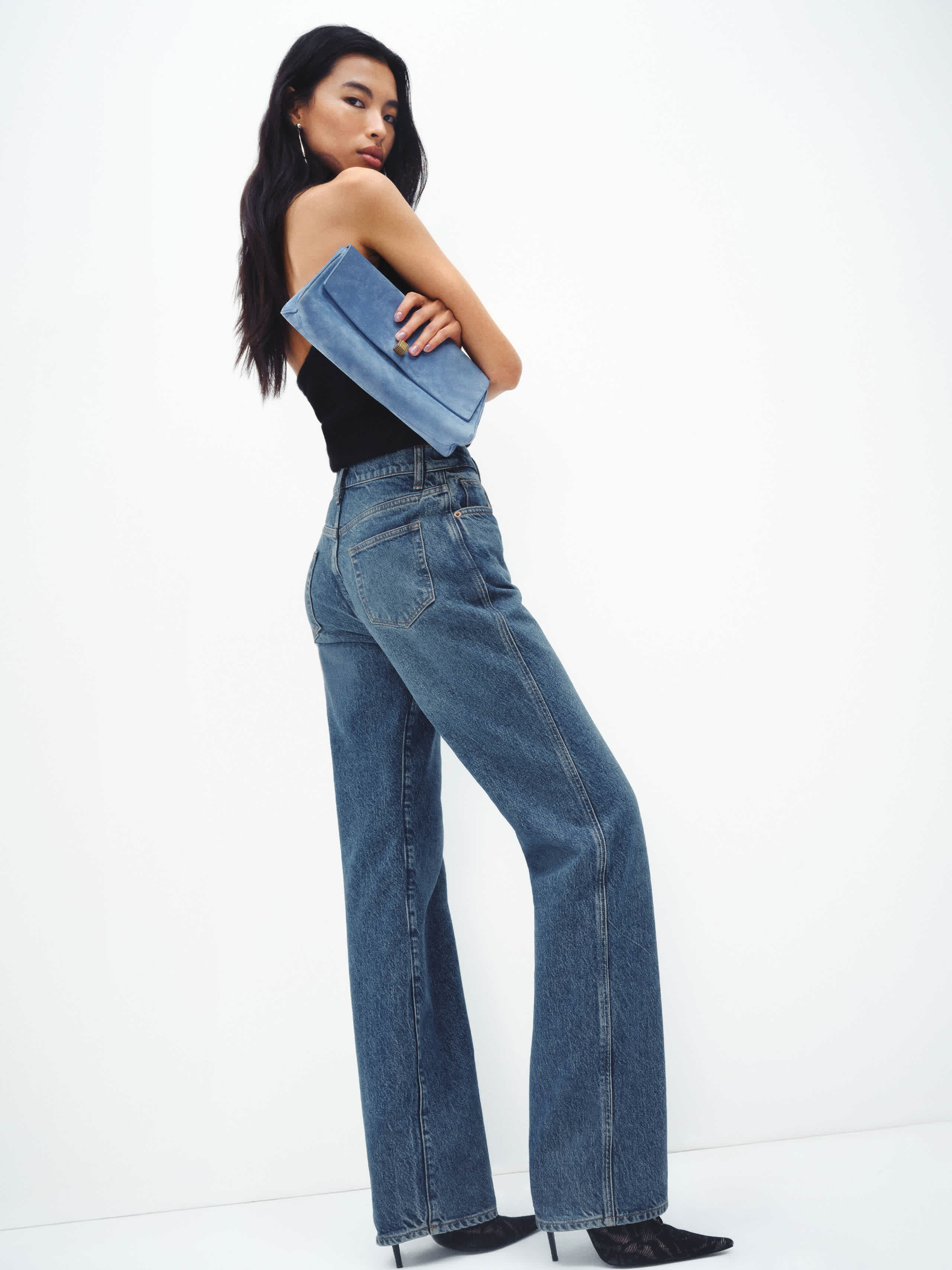 Reformation Val 90s Mid Rise Straight Short Jeans Blue Denim 25S | Reformation (Global)