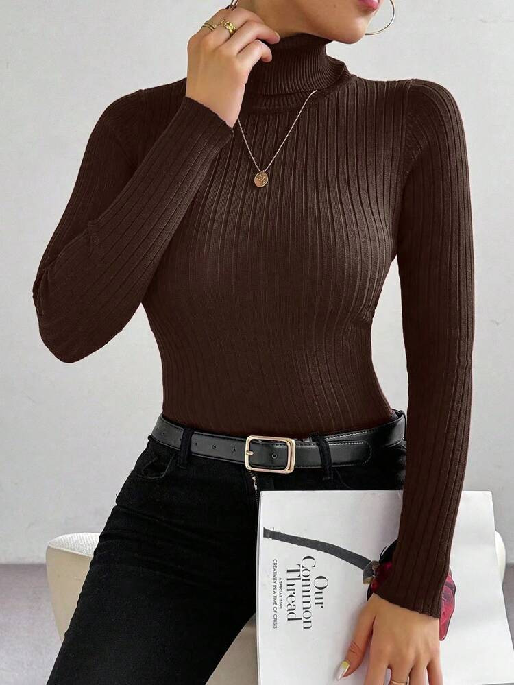 RosyDaze Basic Minimalist High Neck Sweater, Casual For Autumn/Winter | SHEIN