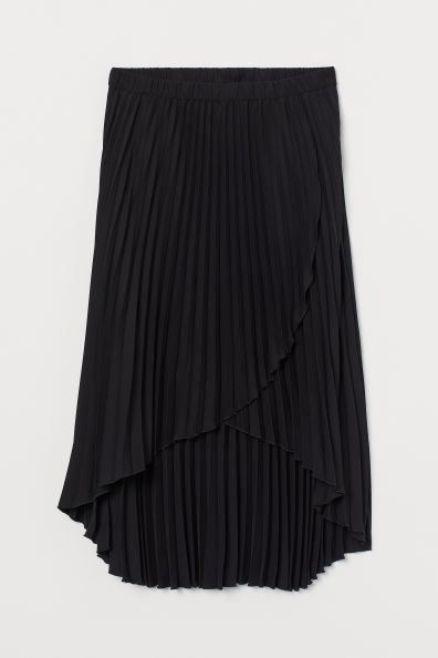 Knee-length skirt in a pleated weave. High waist with covered elastication, a sewn-in wrapover at... | H&M (UK, MY, IN, SG, PH, TW, HK)