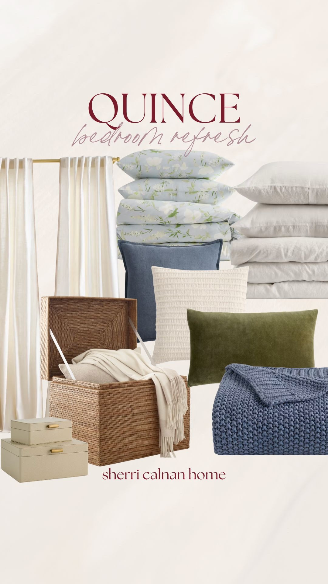 Quince bedroom refresh with soft floral bedding, velvet accent pillows, knit throw blanket, woven storage trunk, neutral drapery panels, and elevated everyday essentials.

Quince bedding review, Quince bedroom decor, floral sheet set, velvet accent pillow, knit throw blanket, woven storage trunk, neutral curtain panels, affordable luxury bedding, modern traditional bedroom, sherricalnanhome

#LTKhome