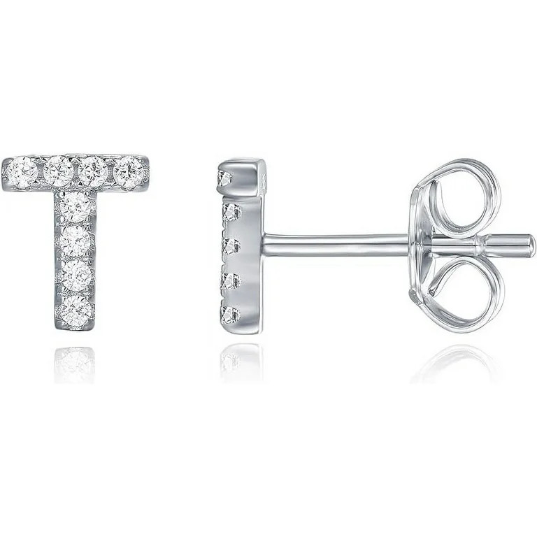 PAVOI 925 Sterling Silver CZ Simulated Diamond Stud Earrings Fashion Alphabet Letter Initial Earr... | Walmart (US)