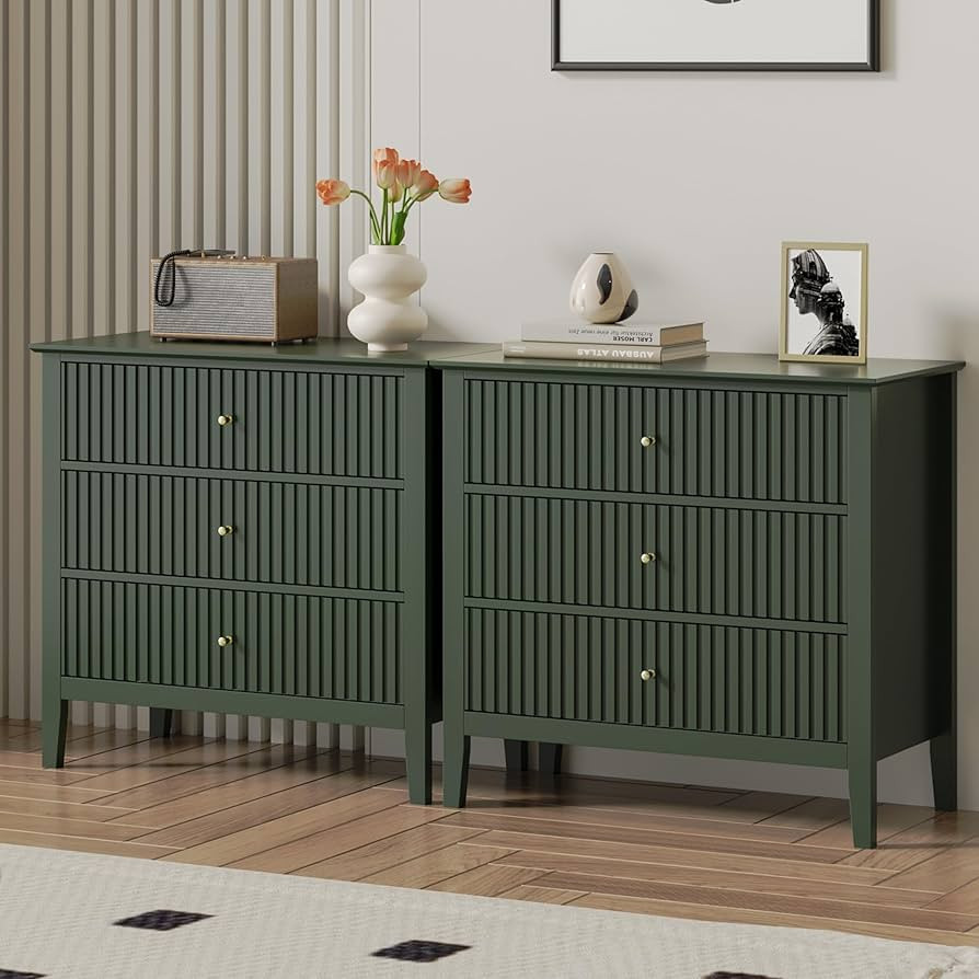 RoyalCraft Large 3 Drawer Dresser Set of 2, Fluted Chest of Drawers with Storage, Modern Painted ... | Amazon (US)
