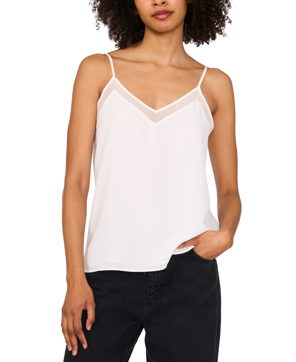 1.state Women's Spaghetti Strap Chiffon-Trim Camisole - Cloud | Macy's
