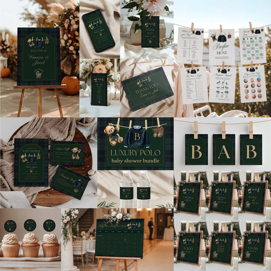 Polo Luxury Baby Shower Invitation Templates Bundle – Tartan Equestrian Party Supplies - Etsy | Etsy (US)