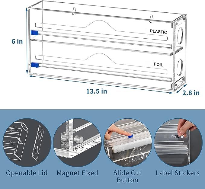 2 in 1 Wrap Dispenser, NPPLUS Acrylic Foil Dispenser with Slide Cutter and Labels, Plastic Wrap, ... | Amazon (US)