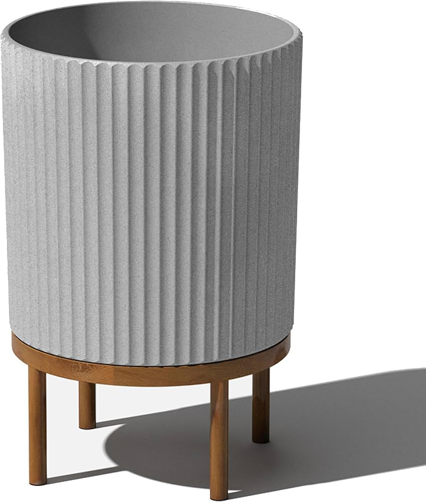 Veradek Demi Series Round Planter w/ Stand for Porch/Patio | Durable Plastic-Concrete & Wooden St... | Amazon (US)