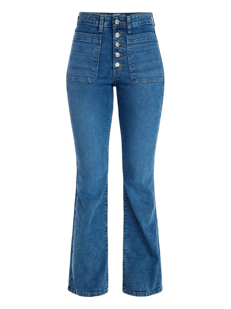 Time and Tru Women's Patch Pocket Flare Jeans, 31" Inseam, Sizes 0-22, 0L-22L | Walmart (US)