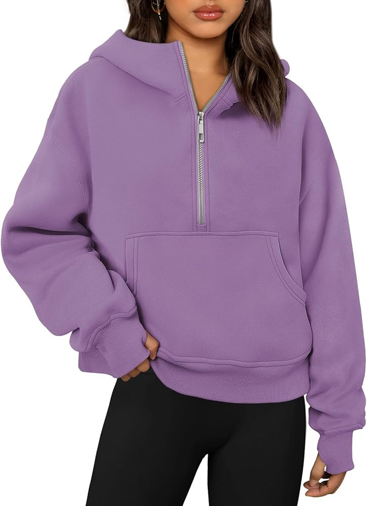 Trendy Queen Womens Hoodies Quarter Zip Pullover Oversized Sweatshirts Half Zip Pullover With Poc... | Amazon (US)
