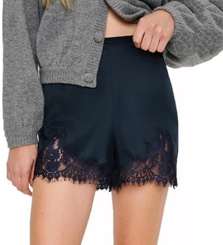 Lace Trim Satin Shorts for Women Half Slips Pajama Lingerie Micro Shorts Silk Lace Short Loungewe... | Amazon (US)