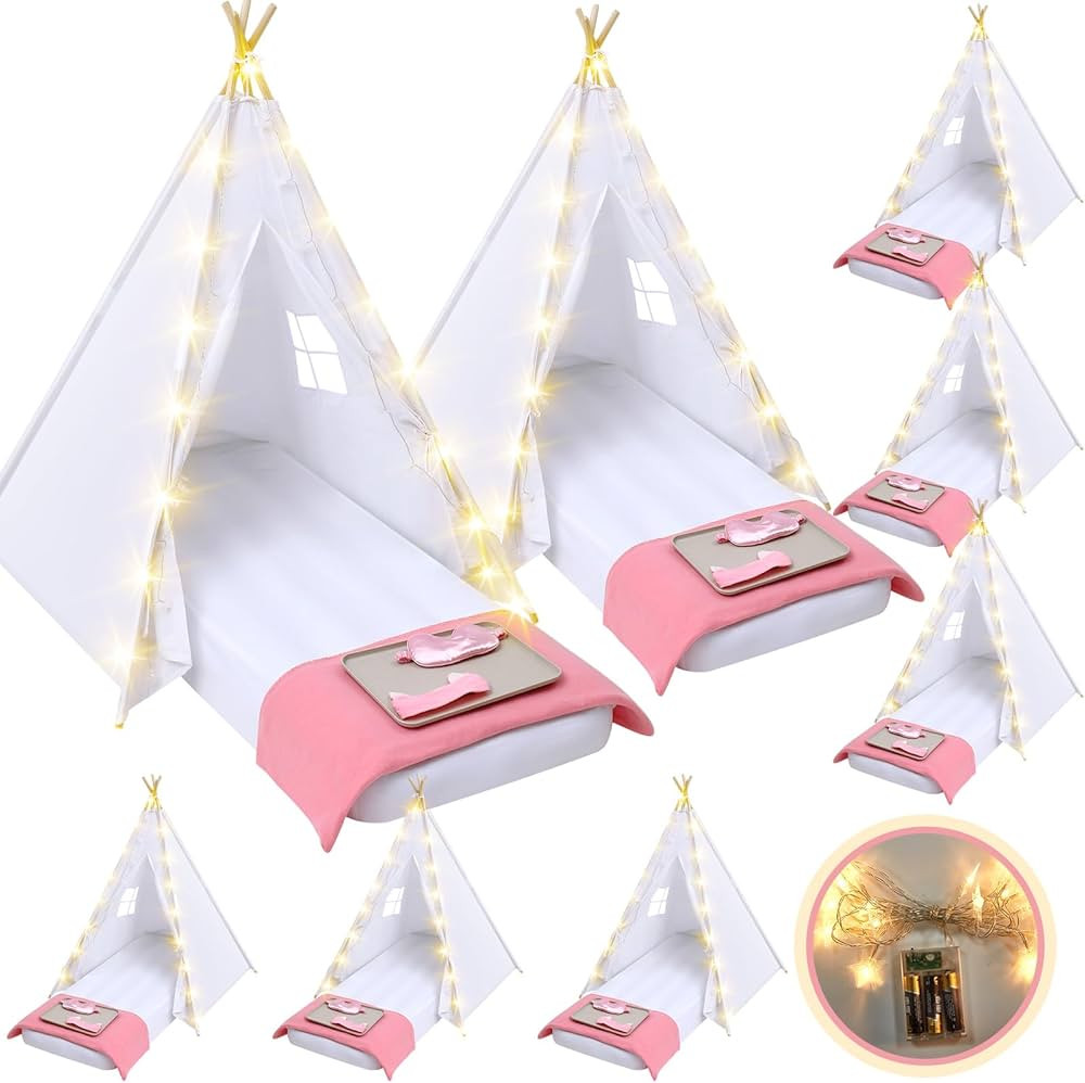 Windyun 8 Pack Kids Teepee Tent for Slumber Party with Mattress,Light String,Airbed Fitted Sheet,... | Amazon (US)