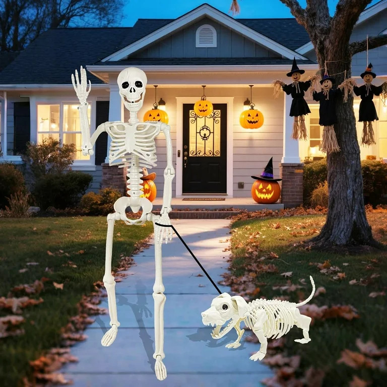 36'' Halloween Skeleton Decoration with Dog Skeleton, 3FT Posable Skeleton Realistic Plastic Bone... | Walmart (US)