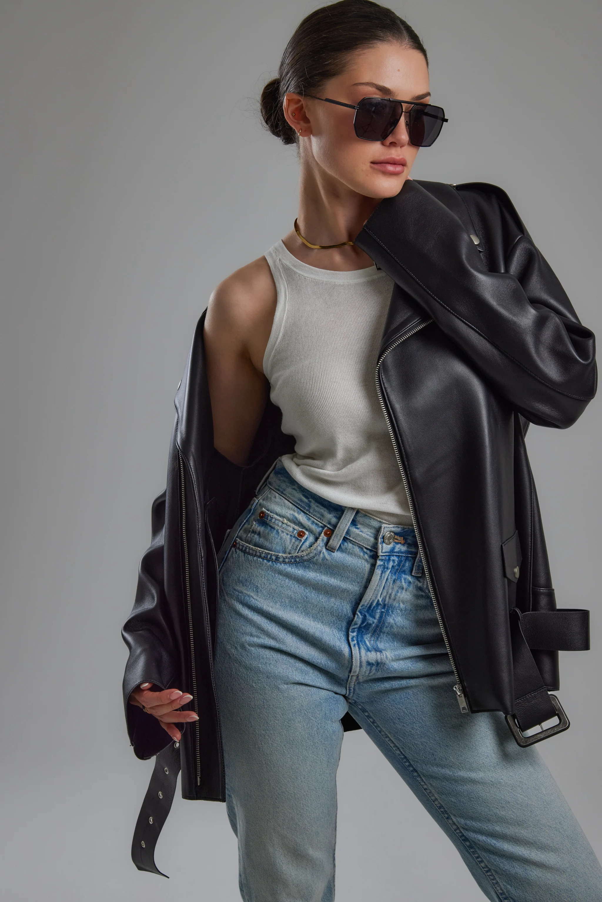 Black Leather Aviator Jacket | DE SAVARY LONDON