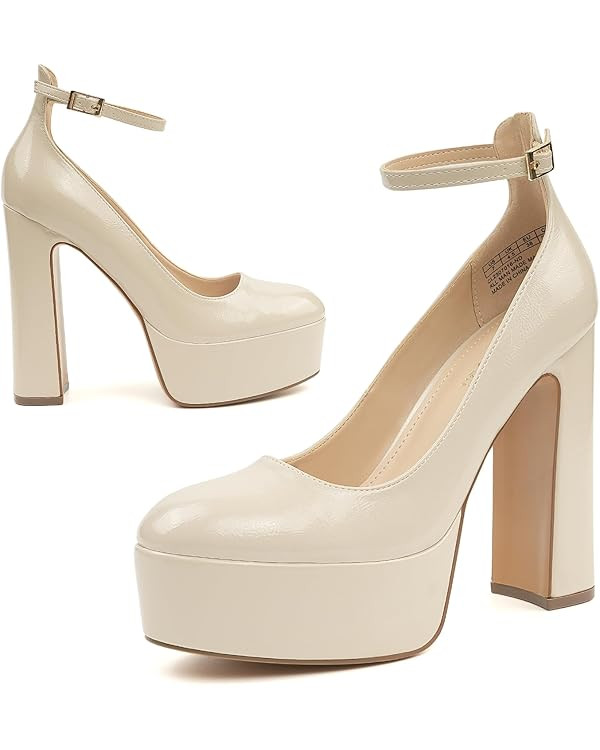JENN ARDOR Platform Heels for Women Chunky Heel Closed Toe High Heels Block Heel Ankle Strap | Amazon (US)