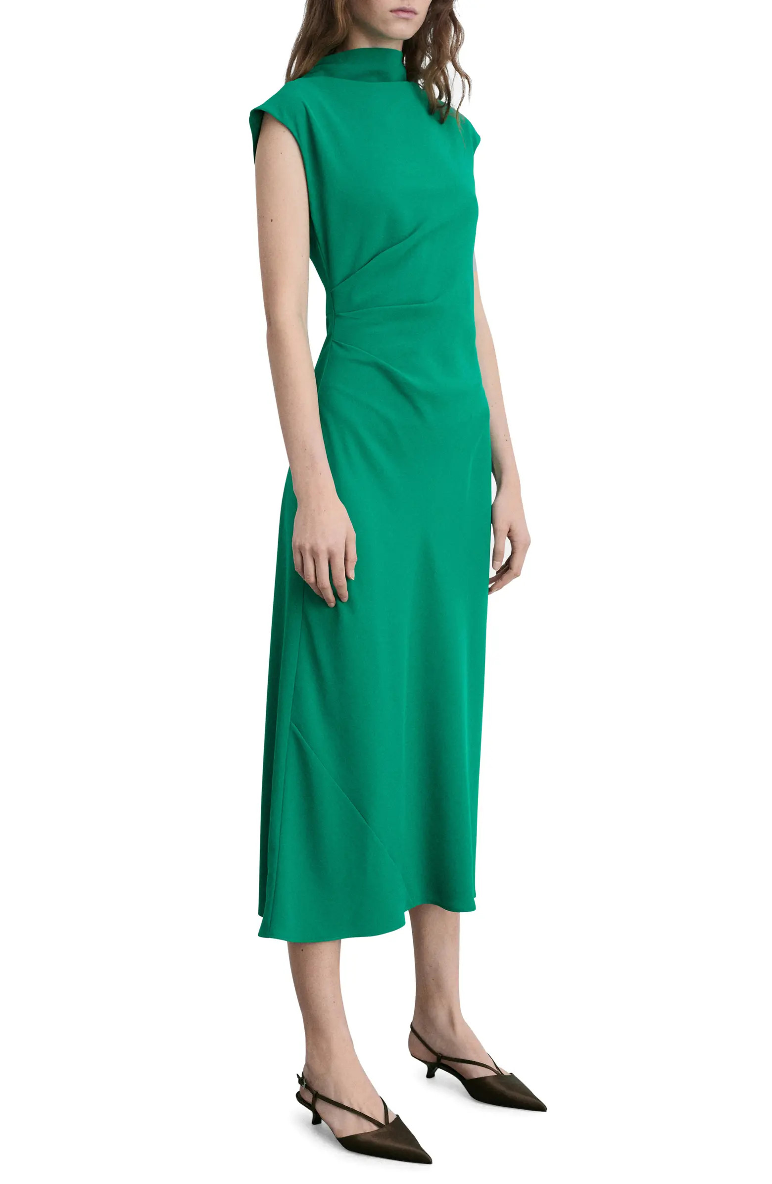 MANGO Funnel Neck Pleated A-Line Maxi Dress | Nordstrom | Nordstrom