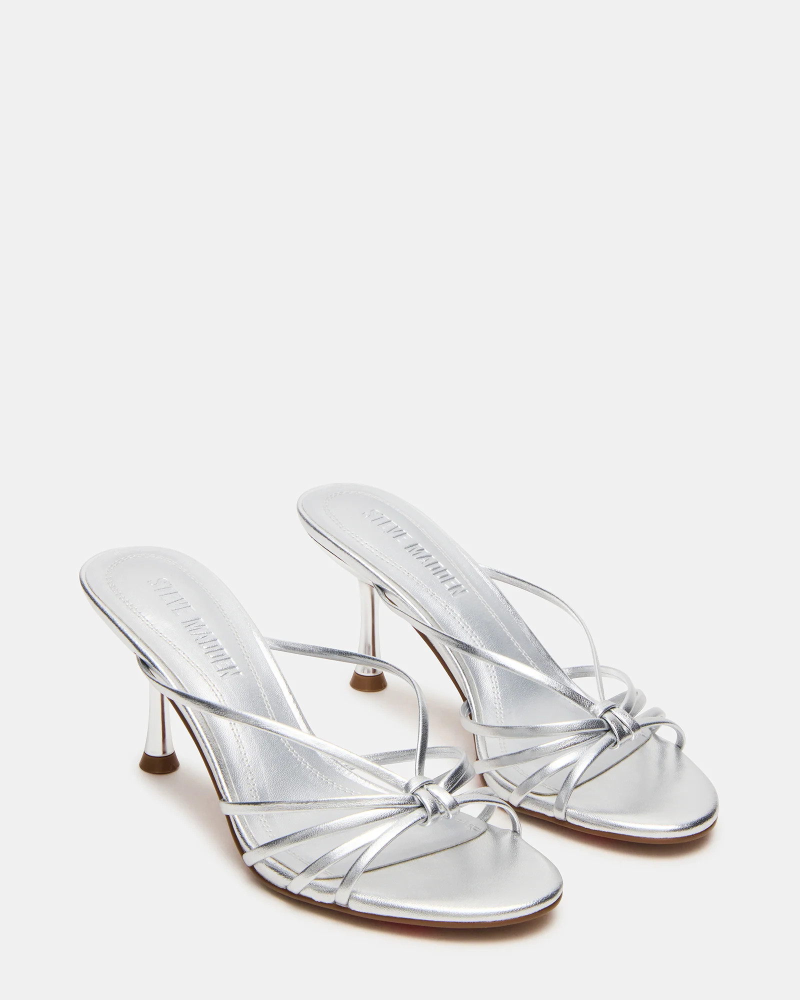 EDNA Silver Leather Strappy Mule Women's Heel | Steve Madden (US)