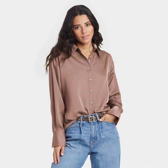 Women's Long Sleeve Satin Shirt - A New Day™ | Target