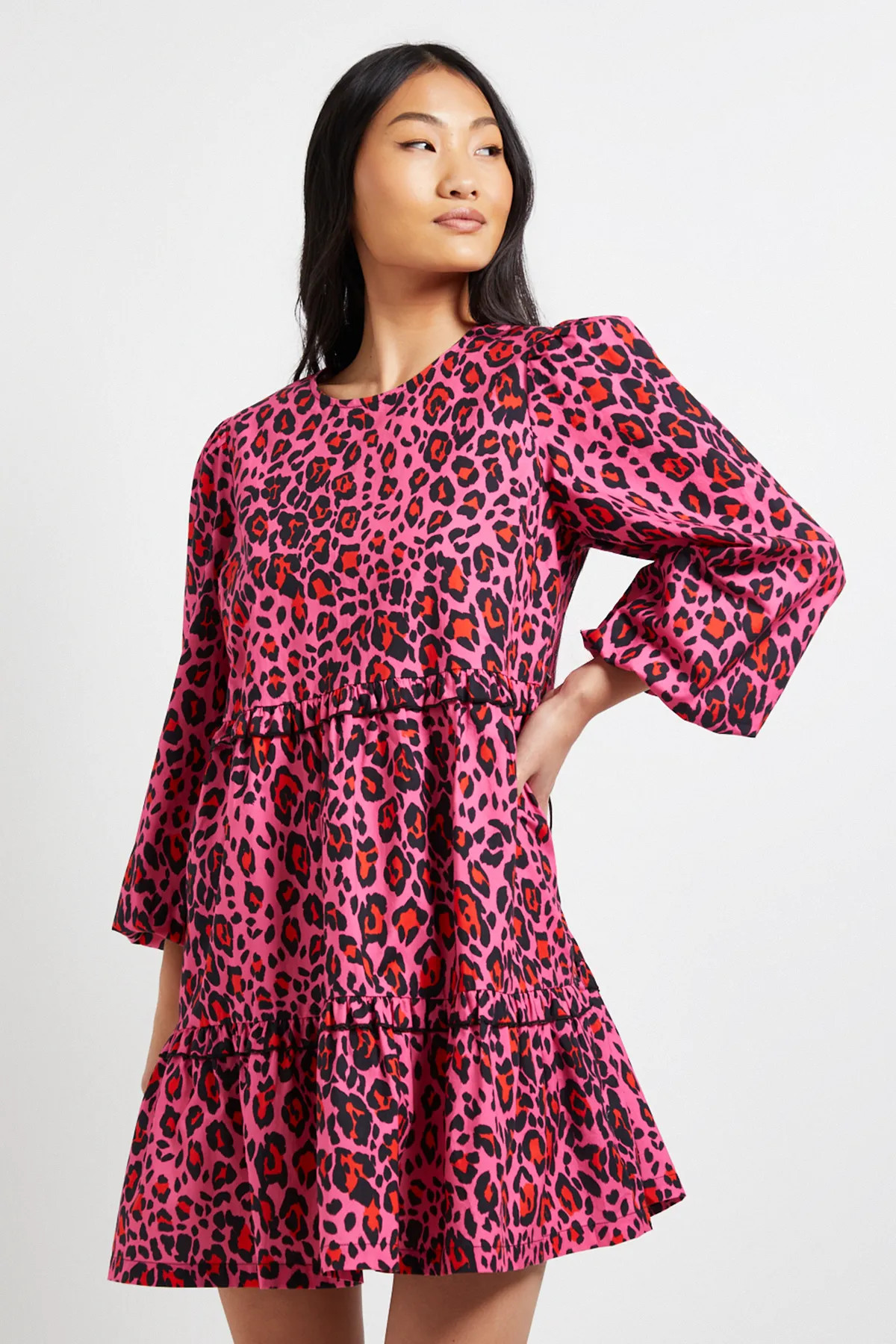 Animal Dorothy Perkins Frill Tiered Printed Poplin Mini Smock Dress | Boohoo | Boohoo.com (UK & IE)