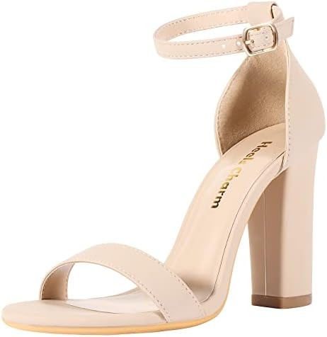 Nude Black White Heels for Women Open Toe Ankle Strap High Heel Sandals Party Wedding Strappy Buc... | Amazon (US)