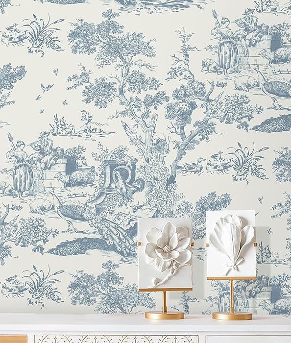 CiCiwind Peel and Stick Wallpaper Vintage Toile Contact Paper White and Blue Wallpaper Self Adhes... | Amazon (US)