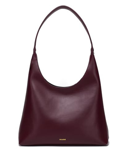 SUANNI Burgundy Vegan Leather Hobo Bag for Women, Large Summer Maroon Purse, Slouchy Shoulder Tote Bags, Women's Handbags with Zipper, Casual Purses for Everyday Work (Burgundy) | Amazon (US)