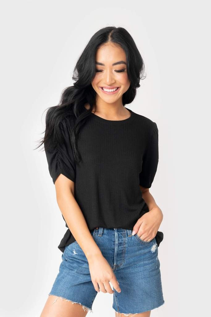 Pointelle Puff Sleeve Tee | Gibson