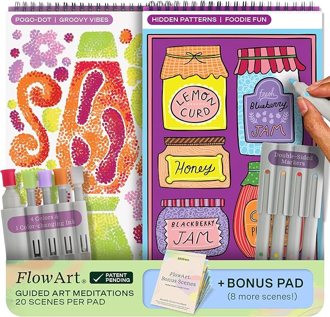 Lifelines FlowArt Activity Pads, 2-Pack & Bonus Pad - Guided Art Meditations - 2 Sets of Markers ... | Amazon (US)