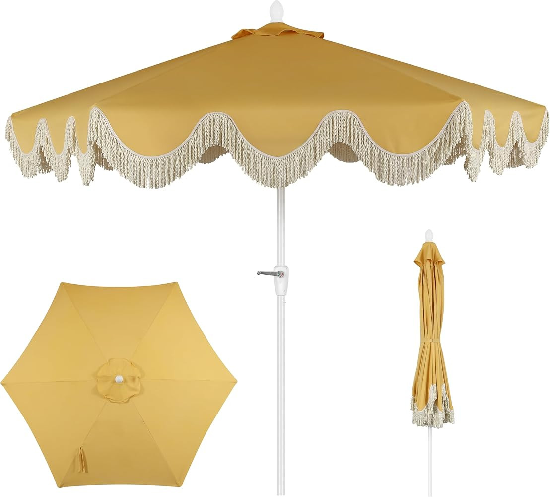 JONATHAN Y UMB1001 Collins 9 ft. Classic Cottage Tassel Market Patio Umbrella with Auto-Tilt, Cra... | Amazon (US)