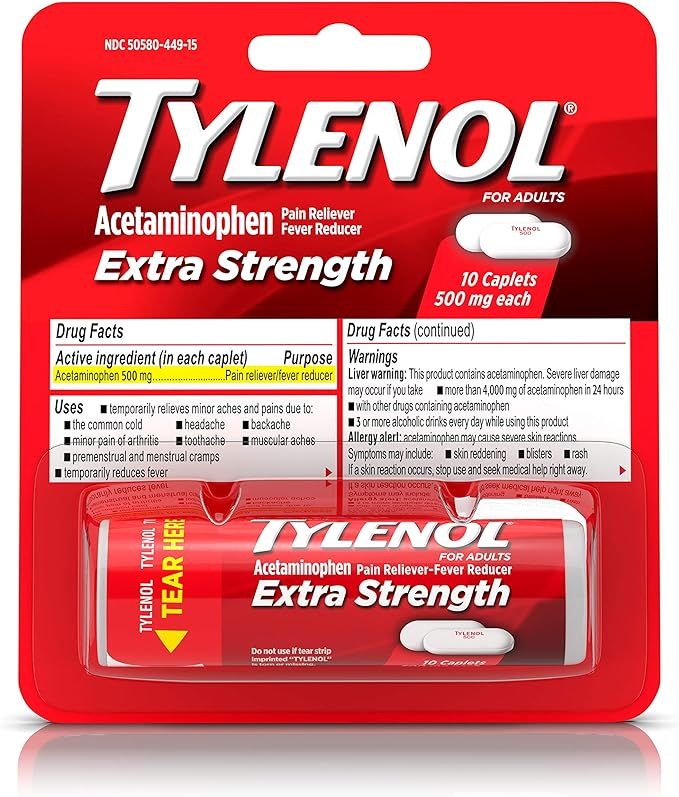 Tylenol Extra Strength Caplets with 500 mg Acetaminophen, Pain Reliever & Fever Reducer, For Head... | Amazon (US)