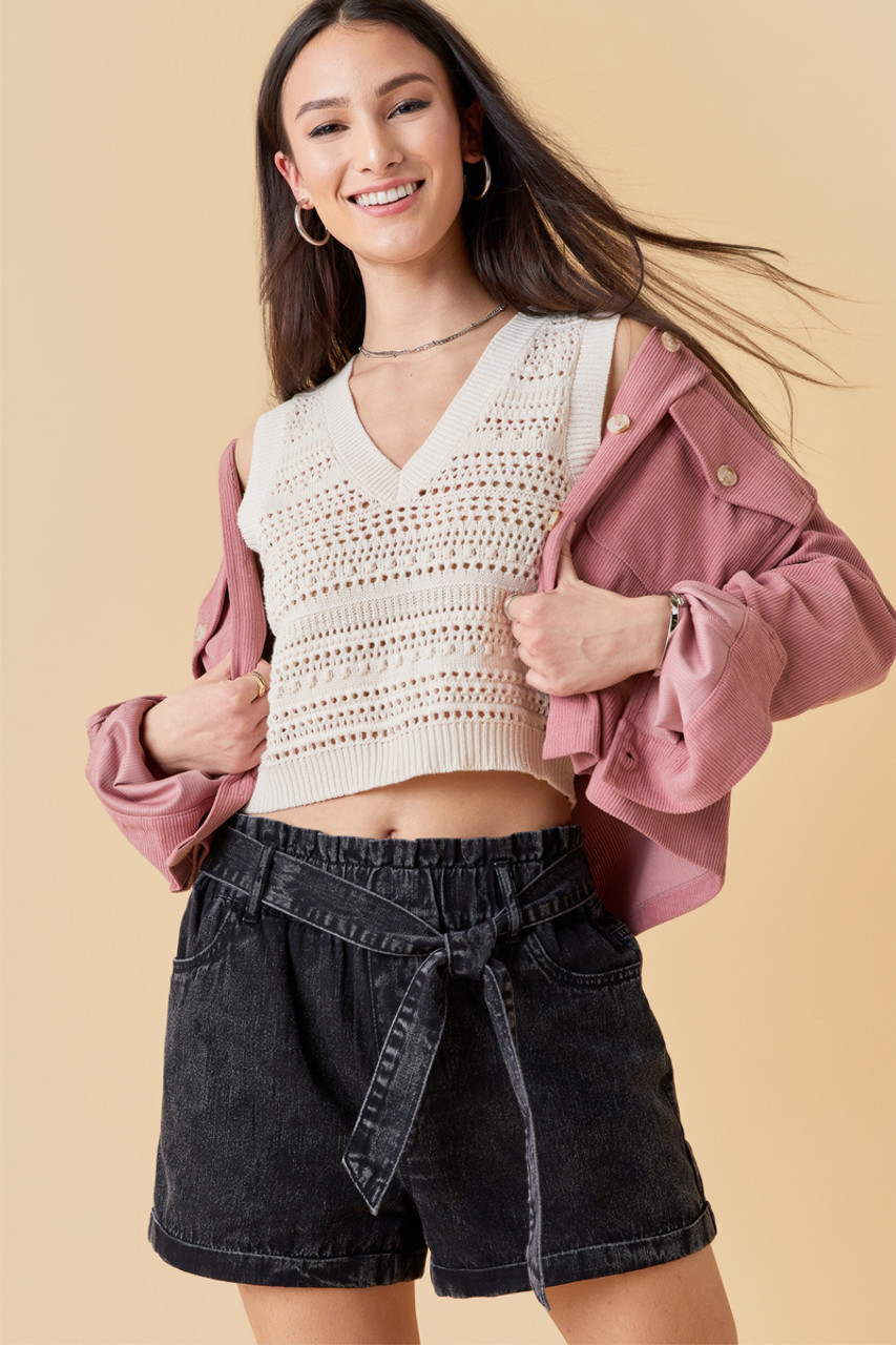 Harper Heritage Black Acid Wash Front Tie Shorts | Francesca's