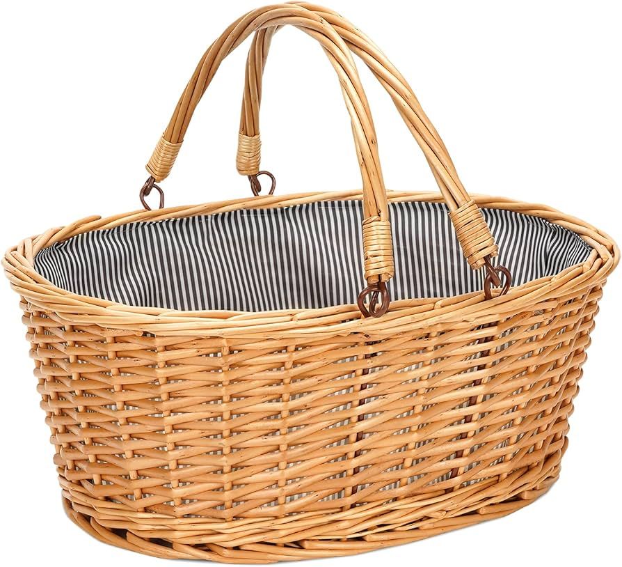 Wicker Picnic Basket with Double Folding Handles, Natural Large Willow Hamper Empty Basket Cheap ... | Amazon (US)